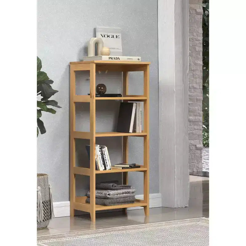 Libreria a 4 Ripiani in Pino Massiccio – Scaffali aperti, Vernice miele, Hardware antiribaltamento