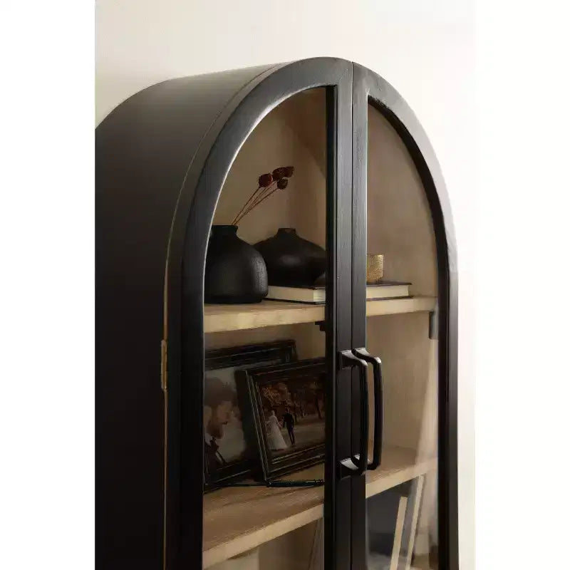 Pensile ad arco 21"x30" – Ante in vetro, bicolore nero e legno, 2 ripiani