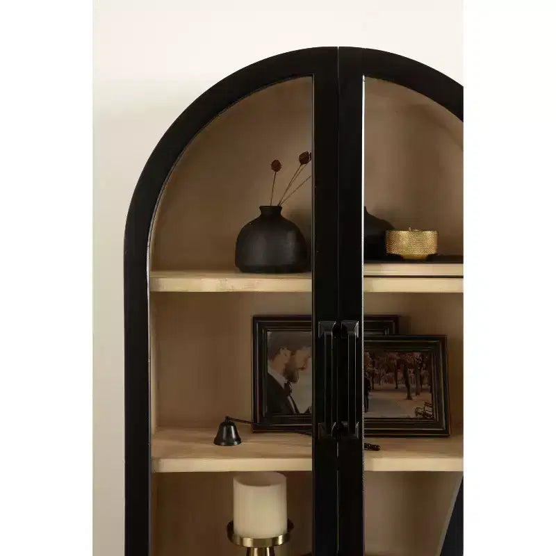 Pensile ad arco 21"x30" – Ante in vetro, bicolore nero e legno, 2 ripiani