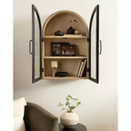 Pensile ad arco 21"x30" – Ante in vetro, bicolore nero e legno, 2 ripiani