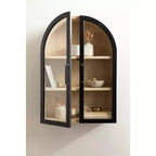 Pensile ad arco 21"x30" – Ante in vetro, bicolore nero e legno, 2 ripiani