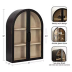 Pensile ad arco 21"x30" – Ante in vetro, bicolore nero e legno, 2 ripiani