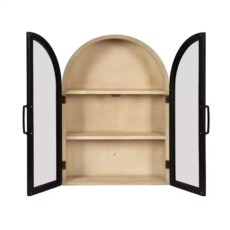 Pensile ad arco 21"x30" – Ante in vetro, bicolore nero e legno, 2 ripiani
