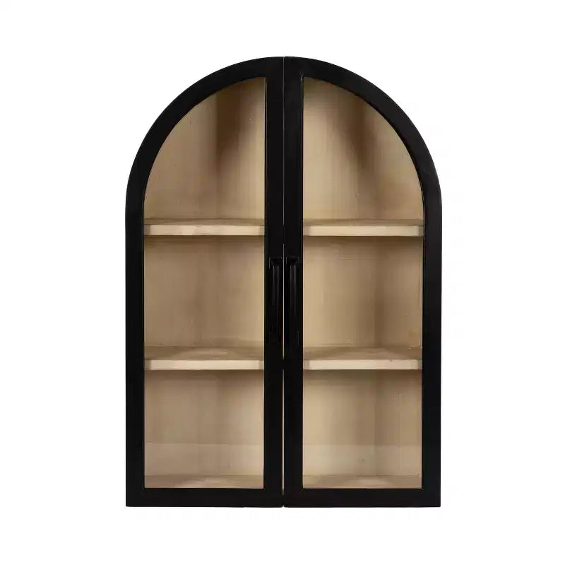 Pensile ad arco 21"x30" – Ante in vetro, bicolore nero e legno, 2 ripiani