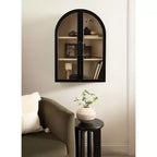 Pensile ad arco 21"x30" – Ante in vetro, bicolore nero e legno, 2 ripiani