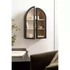 Pensile ad arco 21"x30" – Ante in vetro, bicolore nero e legno, 2 ripiani