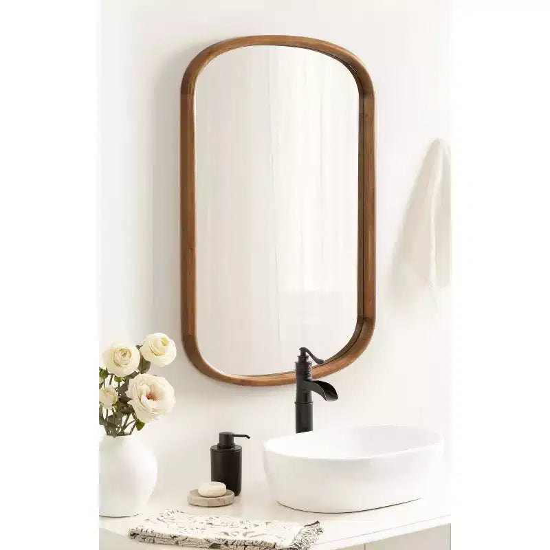 Specchio ovale da parete a capsula 24"x36" – Cornice in legno massello di pioppo, marrone rustico