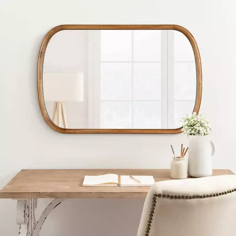 Specchio ovale da parete a capsula 24"x36" – Cornice in legno massello di pioppo, marrone rustico