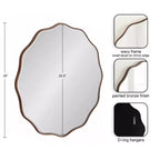 Specchio da parete rotondo smerlato da 26" – Bordo ondulato, finitura bronzo, stile glamour