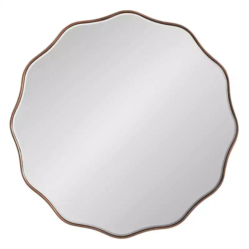 Specchio da parete rotondo smerlato da 26" – Bordo ondulato, finitura bronzo, stile glamour