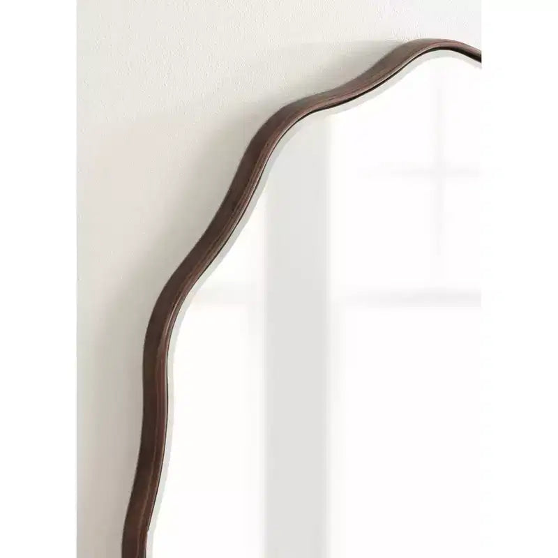 Specchio da parete rotondo smerlato da 26" – Bordo ondulato, finitura bronzo, stile glamour