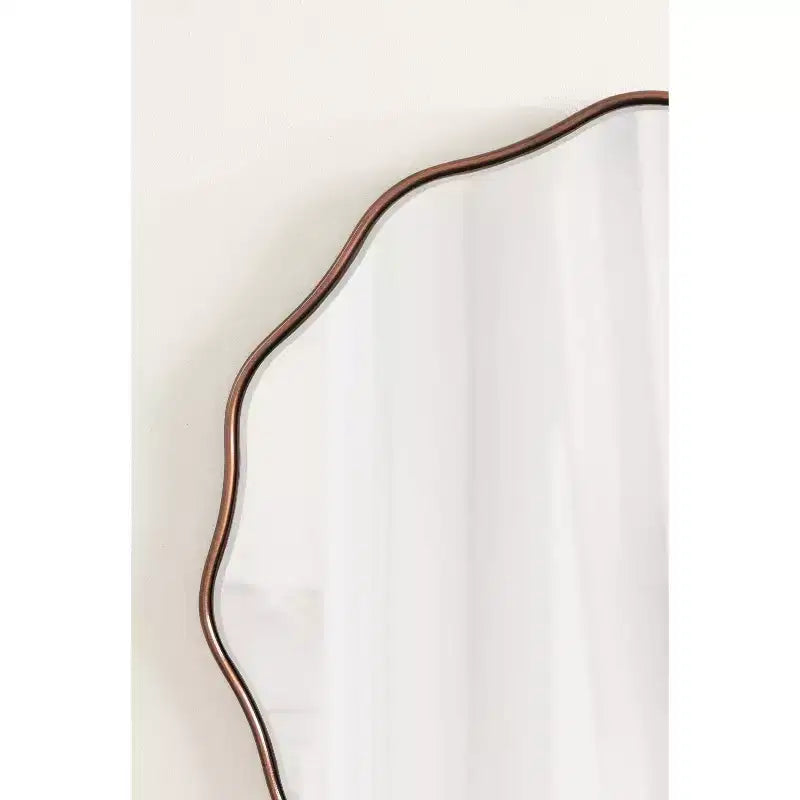 Specchio da parete rotondo smerlato da 26" – Bordo ondulato, finitura bronzo, stile glamour