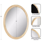 Specchio da parete rotondo da 32" – Cornice spessa in legno di pioppo, Finitura naturale