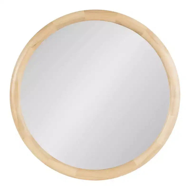 Specchio da parete rotondo da 32" – Cornice spessa in legno di pioppo, Finitura naturale