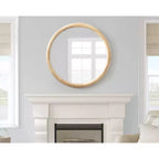 Specchio da parete rotondo da 32" – Cornice spessa in legno di pioppo, Finitura naturale