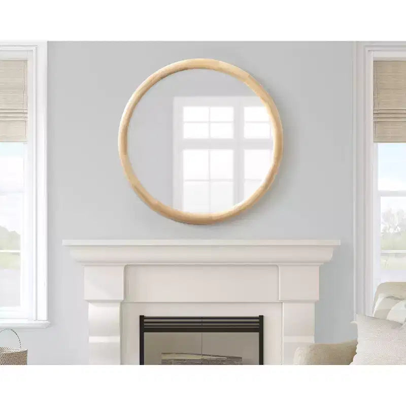 Specchio da parete rotondo da 32" – Cornice spessa in legno di pioppo, Finitura naturale