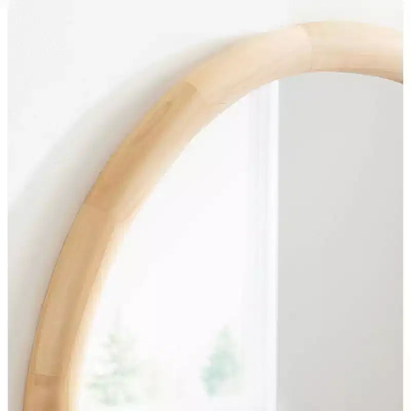 Specchio da parete rotondo da 32" – Cornice spessa in legno di pioppo, Finitura naturale