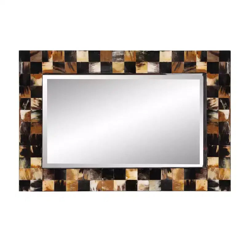 Specchio da parete rettangolare bisellato da 24" con cornice intarsiata in corno
