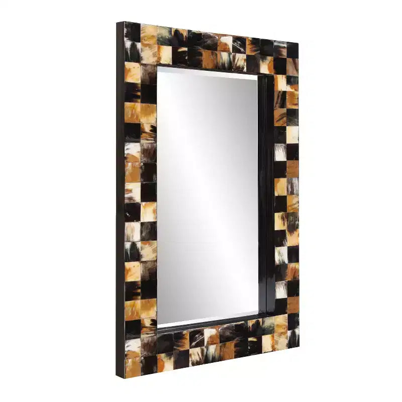 Specchio da parete rettangolare bisellato da 24" con cornice intarsiata in corno