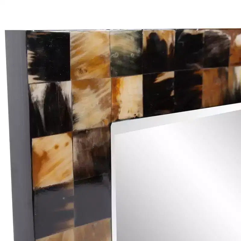 Specchio da parete rettangolare bisellato da 24" con cornice intarsiata in corno