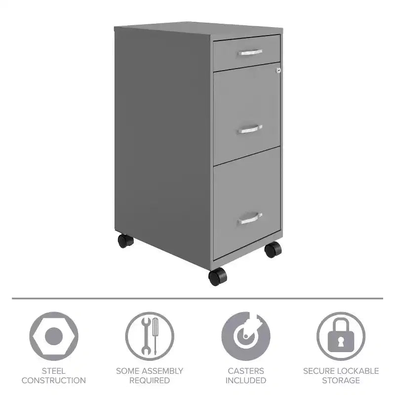 Classificatore verticale mobile a 3 cassetti profondo 45 cm, colore argento