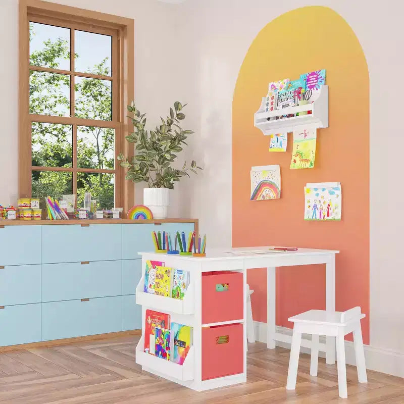 Libreria a Muro per Bambini con 2 Barre Espositive per Opere d'Arte
