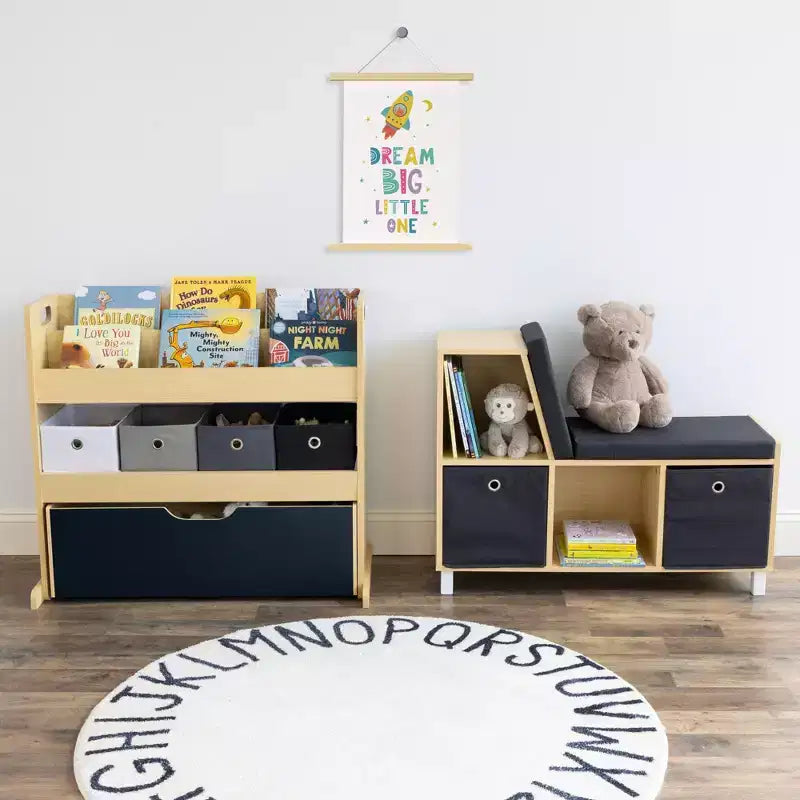 Humble Crew Kids' Toddler BookNook Legno: Struttura in MDF, Componenti in Acciaio, 2 Ripiani, 2 Cassetti, Set da 5 Pezzi