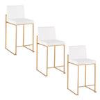 LumiSource Set of 3 Fuji High Back Counter Height Barstools Gold Steel/White PU