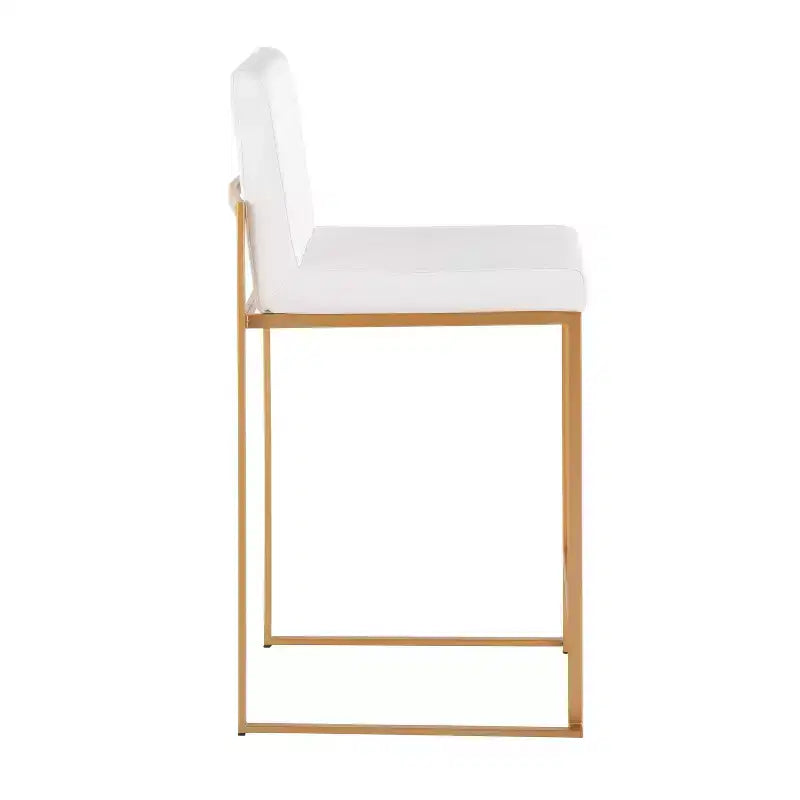 Set di 3 Sgabelli da Bancone Alti – Similpelle Bianca, Struttura in Acciaio Dorato
