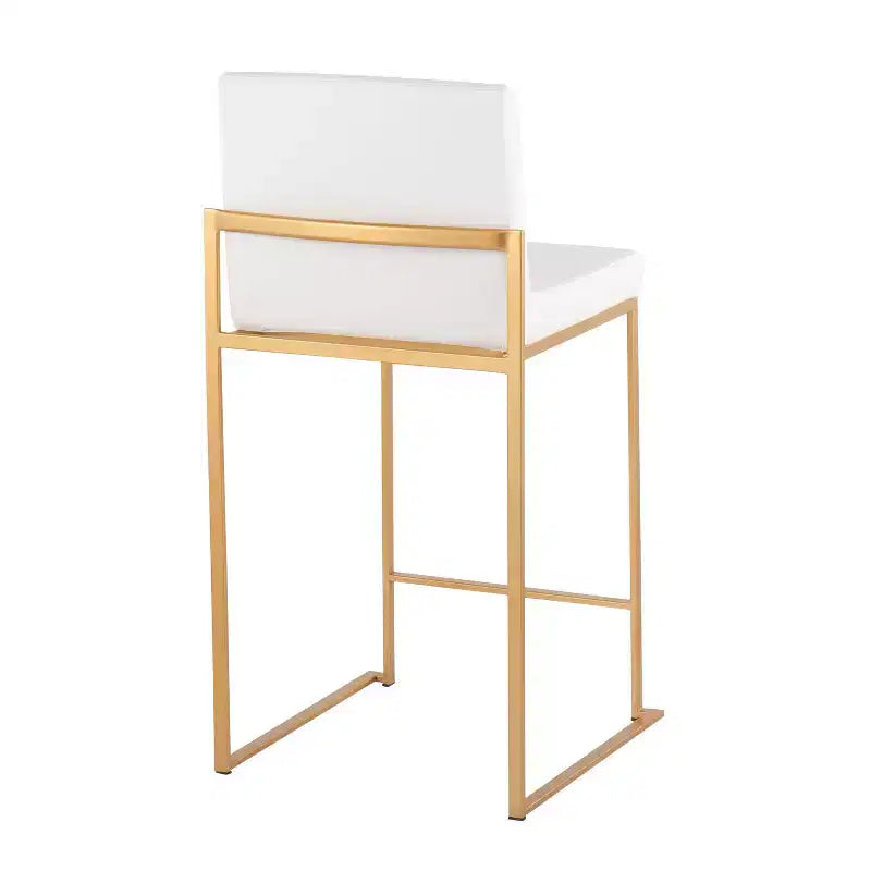 Set di 3 Sgabelli da Bancone Alti – Similpelle Bianca, Struttura in Acciaio Dorato