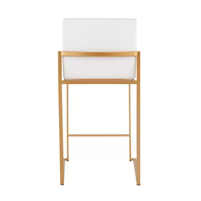 Set di 3 Sgabelli da Bancone Alti – Similpelle Bianca, Struttura in Acciaio Dorato