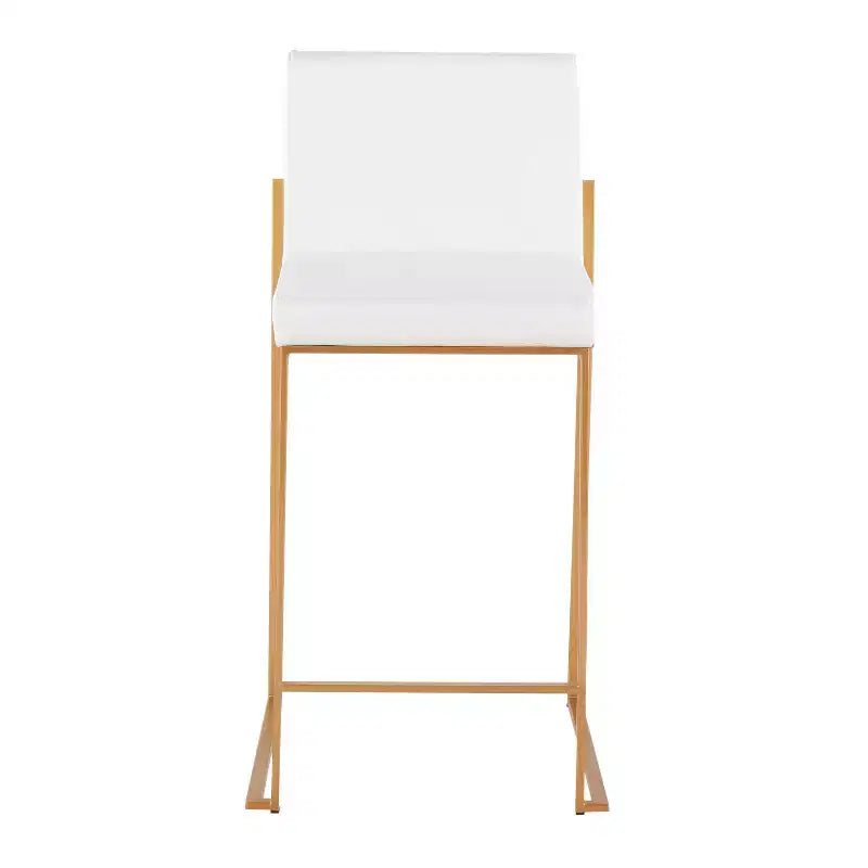 Set di 3 Sgabelli da Bancone Alti – Similpelle Bianca, Struttura in Acciaio Dorato