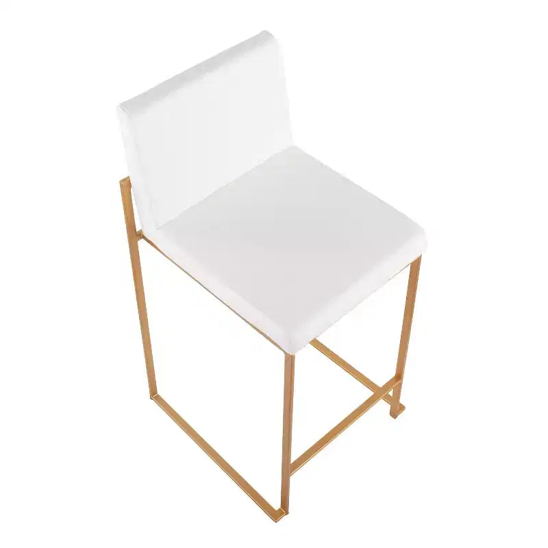 Set di 3 Sgabelli da Bancone Alti – Similpelle Bianca, Struttura in Acciaio Dorato