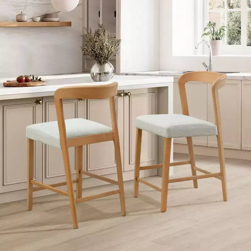 Set di 2 sgabelli da bar altezza bancone – Schienale curvo imbottito, legno di gomma