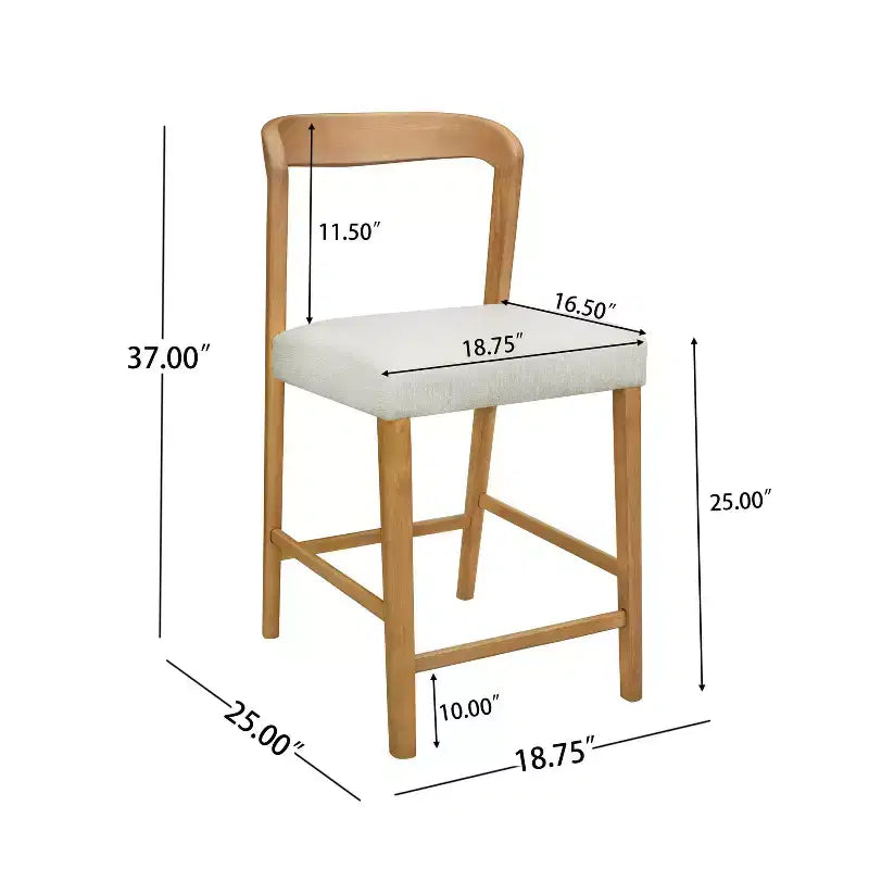 Set di 2 sgabelli da bar altezza bancone – Schienale curvo imbottito, legno di gomma