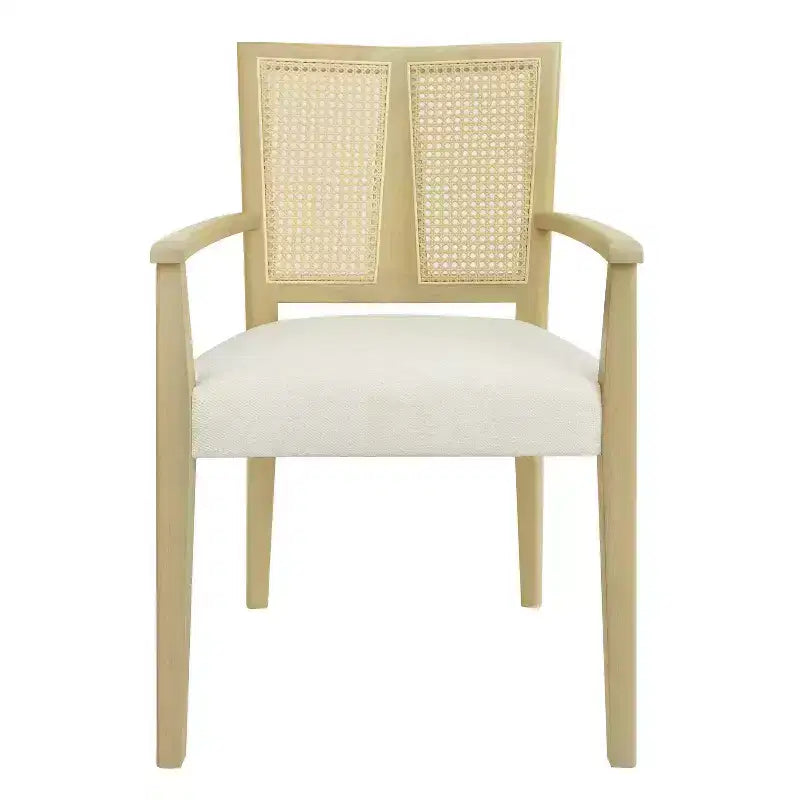 Set di 2 sedie da pranzo con braccioli – Schienale in paglia di Vienna, Imbottite, Legno di gomma