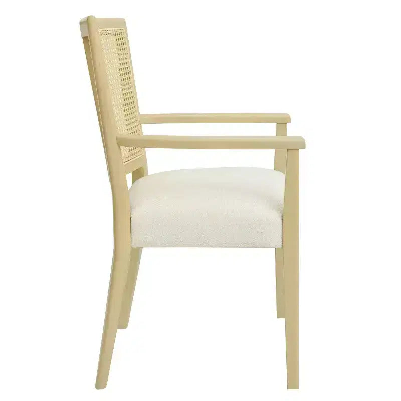 Set di 2 sedie da pranzo con braccioli – Schienale in paglia di Vienna, Imbottite, Legno di gomma