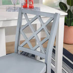 Set da pranzo salvaspazio a 3 pezzi altezza bancone – Tavolo in acacia con mensole e 2 sgabelli con schienale a griglia, grigio