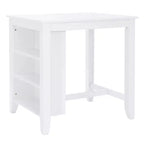 Set da pranzo salvaspazio a 3 pezzi altezza bancone – Tavolo in acacia con mensole e 2 sgabelli con schienale a griglia, grigio