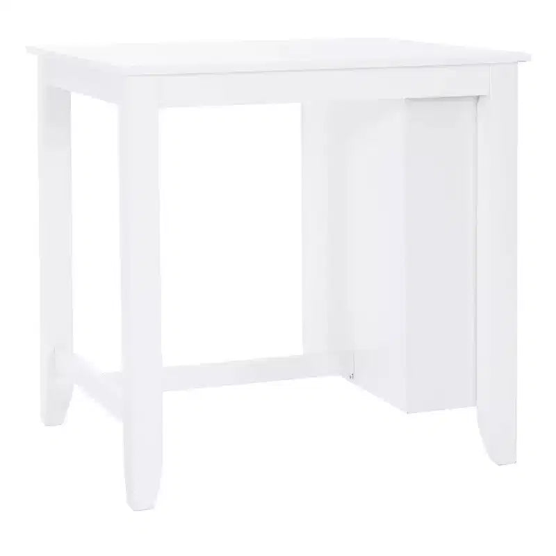 Set da pranzo salvaspazio a 3 pezzi altezza bancone – Tavolo in acacia con mensole e 2 sgabelli con schienale a griglia, grigio