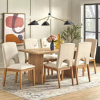 Set da pranzo moderno rettangolare da 7 pezzi – Tavolo da 160 cm e 6 sedie imbottite, rovere chiaro e beige