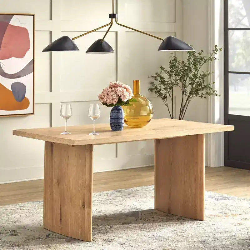 Set da pranzo moderno rettangolare da 7 pezzi – Tavolo da 160 cm e 6 sedie imbottite, rovere chiaro e beige