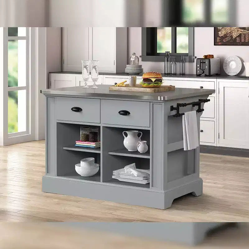 Isola da Cucina con Mobiletti Contenitori e Scaffali – Finitura Grigia