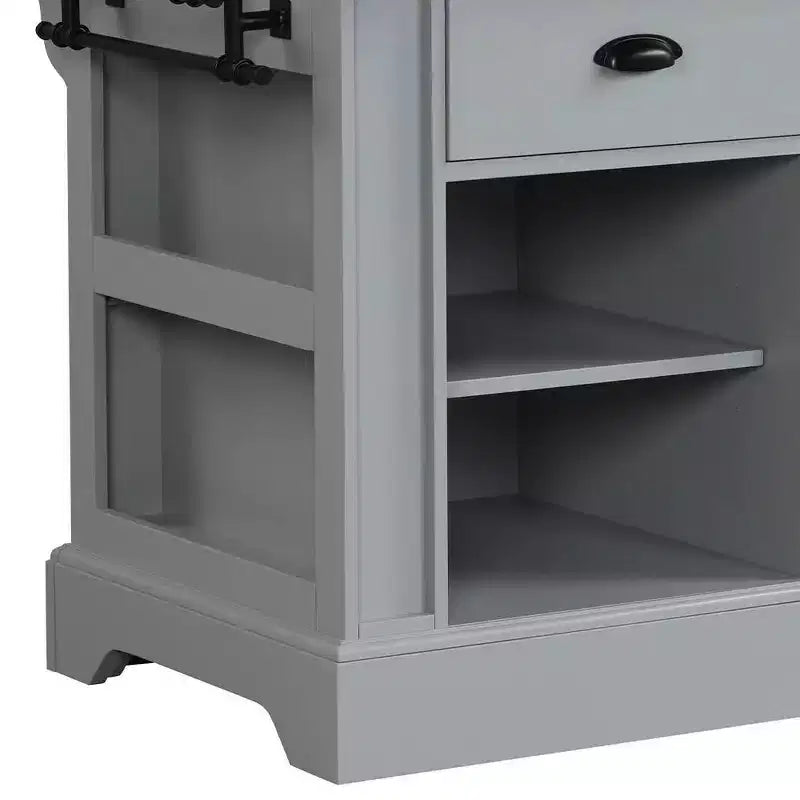 Isola da Cucina con Mobiletti Contenitori e Scaffali – Finitura Grigia