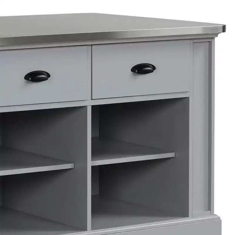 Isola da Cucina con Mobiletti Contenitori e Scaffali – Finitura Grigia