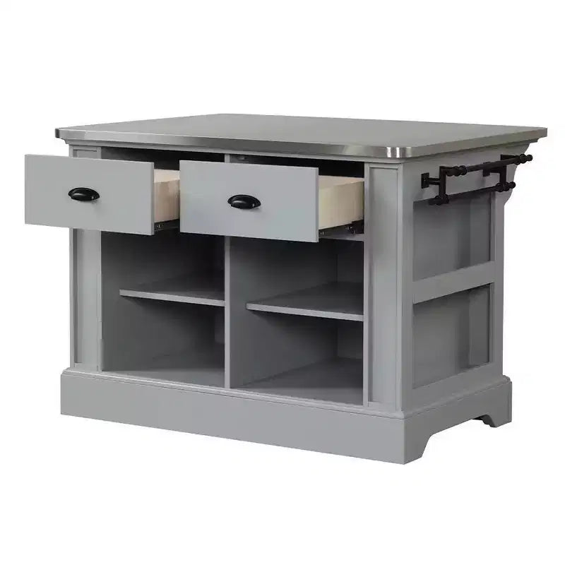 Isola da Cucina con Mobiletti Contenitori e Scaffali – Finitura Grigia