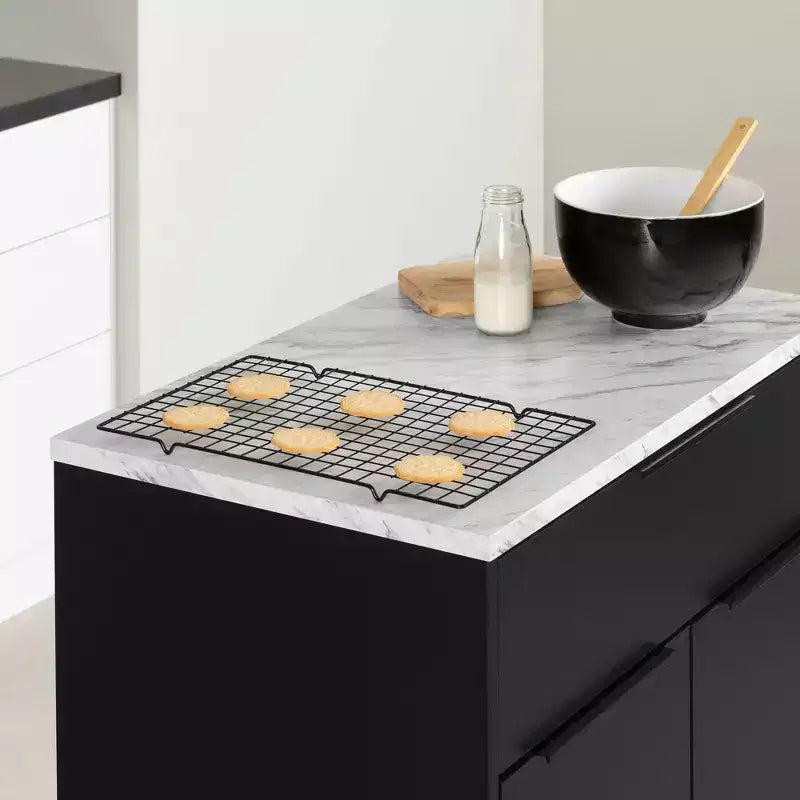 Isola da cucina compatta con cassetto e 2 ante – Nero opaco e finto marmo