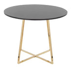 Tavolo da pranzo rotondo – piano in MDF nero, base a piedistallo geometrica in metallo dorato, 4 posti