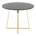 Tavolo da pranzo rotondo – piano in MDF nero, base a piedistallo geometrica in metallo dorato, 4 posti