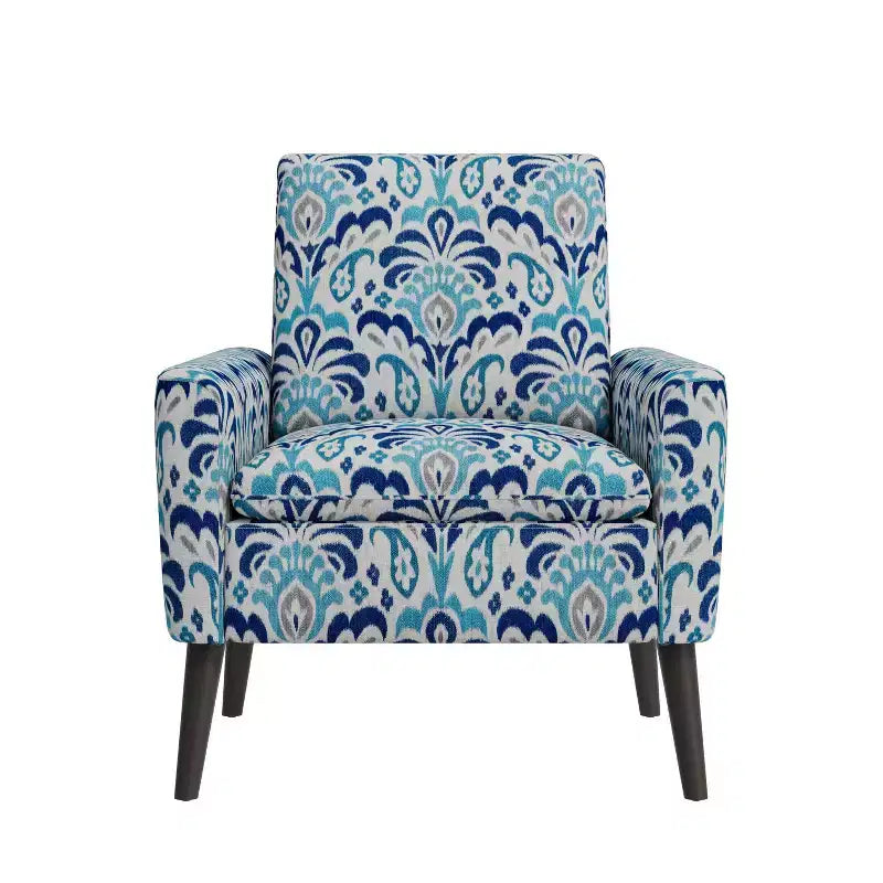 Poltroncina Mid-Century Modern per Piccoli Spazi – Damascato Blu Cobalto e Grigio